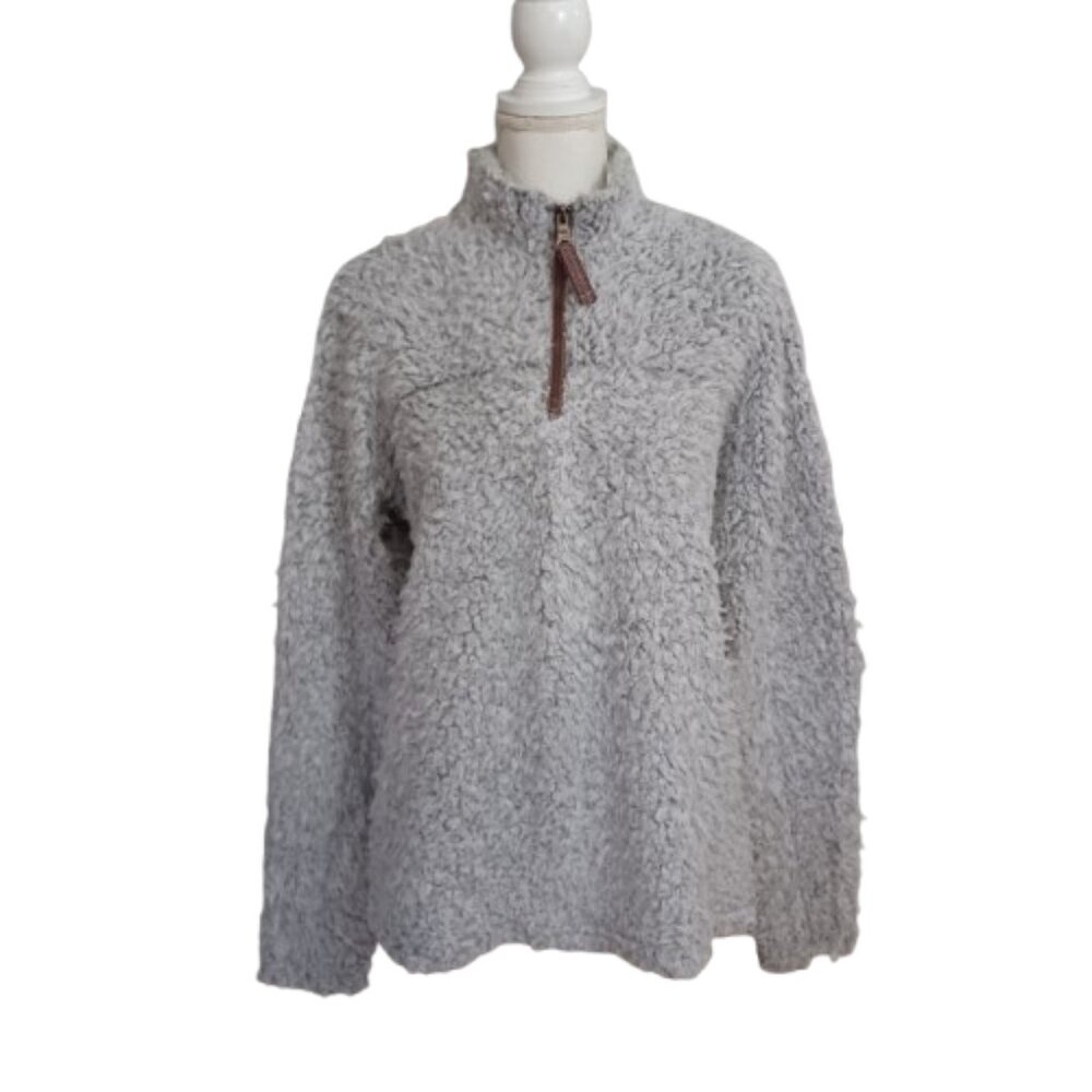 TRUE GRIT Cozy Gray Sherpa Pullover Outdoors Casual Fuzzy Sweater Top Size XS